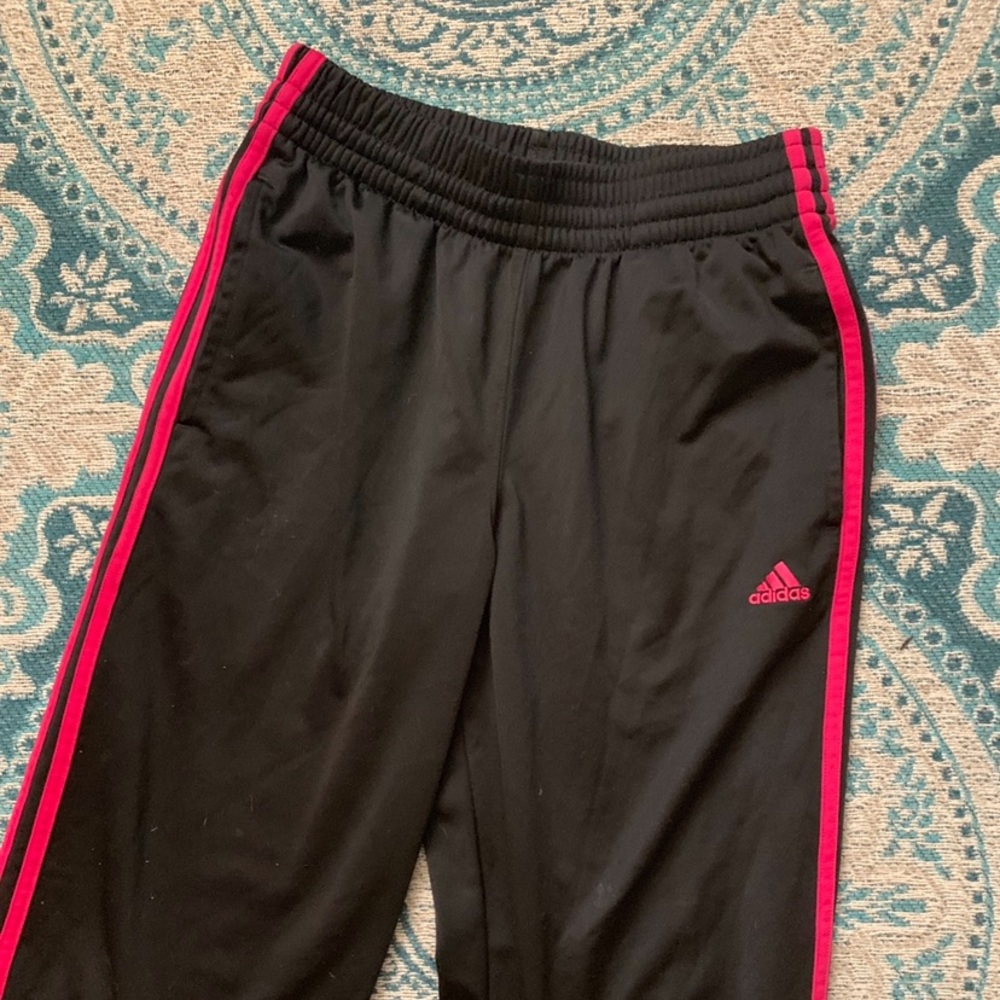 Pink striped adidas sweatpants